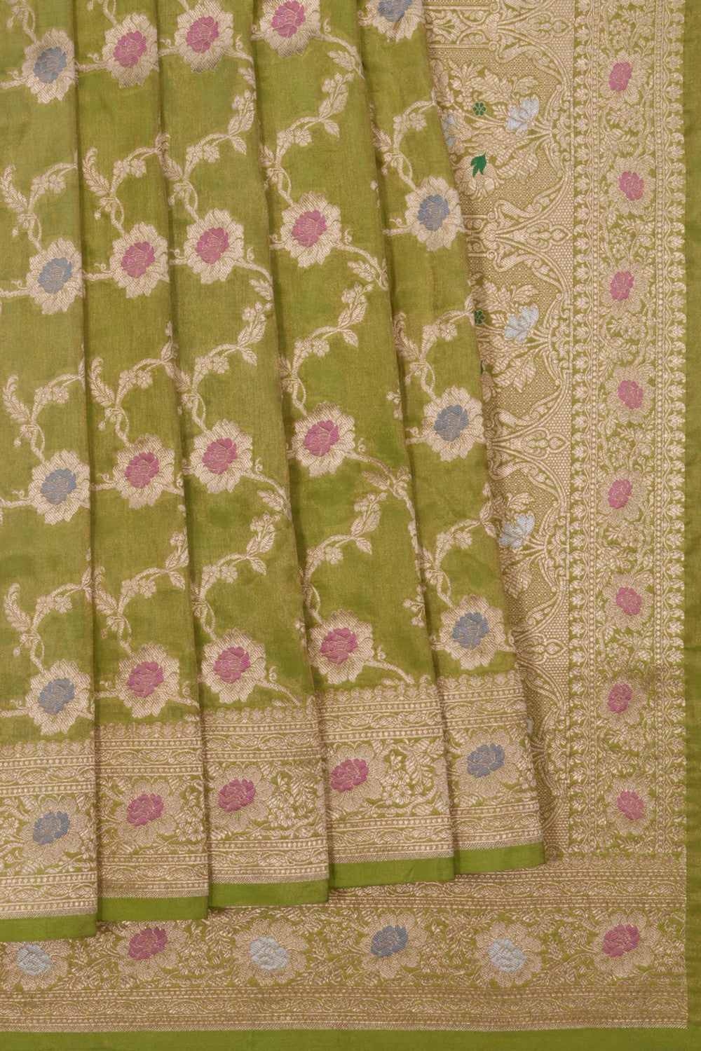 Image of Banarasi Katan Tissue Silk Green Saree
